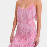 Miryana Mini Sukienka z Piórami