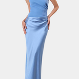 Długa Sukienka na Przyjęcie z Asymetrycznym Wycięciem