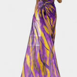 Sukienka Blanka Maxi Asymetryczna z Wyrazistym Wzorem