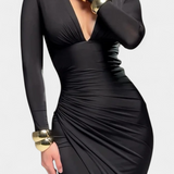 Elena Sukienka z Długimi Rękawami i Głębokim Dekoltem w Kształcie V