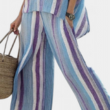 Elegancki zestaw w paski Daisy w odcieniach malwy i jasnoniebieskiego dla wyrafinowanego wyglądu