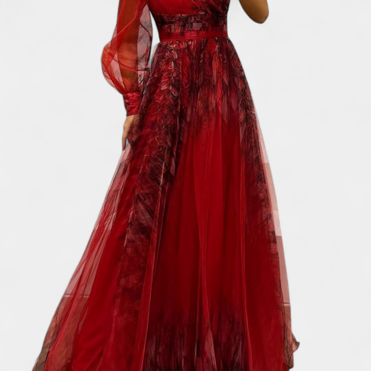 Natalia Maxi Sukienka z Szyfonu z Odkrytym Ramieniem i Objętościowym Kwiatem