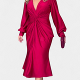 Tęczowa Długa Sukienka z Długimi Rękawami i Dekoltem w Kształcie V