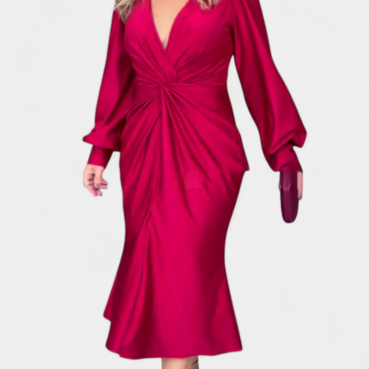 Tęczowa Długa Sukienka z Długimi Rękawami i Dekoltem w Kształcie V