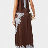 Drogocenny Zestaw Top i Spódnica z Kontrastowymi Koronkowymi Panelami