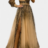 Natalia Maxi Sukienka z Szyfonu z Odkrytym Ramieniem i Objętościowym Kwiatem