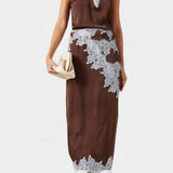 Drogocenny Zestaw Top i Spódnica z Kontrastowymi Koronkowymi Panelami