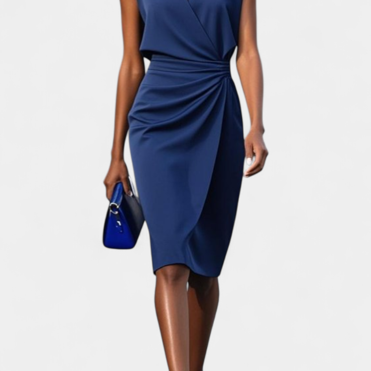 Sukienka Masha Midi z Długimi Rękawami i Okrągłym Dekoltem