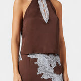 Drogocenny Zestaw Top i Spódnica z Kontrastowymi Koronkowymi Panelami