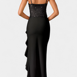 Sukienka Midi Filipa z Gorsetem i Asymetrycznymi Falbanami