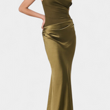 Długa Sukienka na Przyjęcie z Asymetrycznym Wycięciem