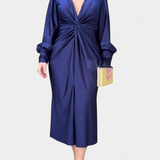 Lena Długa Sukienka z Długimi Rękawami i Dekoltem w Kształcie V