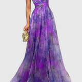 Maxi sukienka Magdalena w kolorowy wzór i dekolt w kształcie V