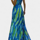 Sukienka Blanka Maxi Asymetryczna z Wyrazistym Wzorem