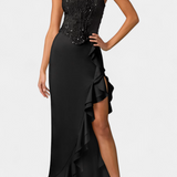 Sukienka Midi Filipa z Gorsetem i Asymetrycznymi Falbanami