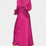 Maria Maxi Sukienka z Wysokim Kołnierzem i Kolorowymi Detalami