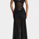 Sukienka Milica z Mlecznego Jedwabiu z Głębokim Dekoltem i Uformowanymi Fałdami