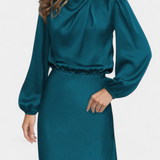 Maria Maxi Sukienka z Wysokim Kołnierzem i Kolorowymi Detalami