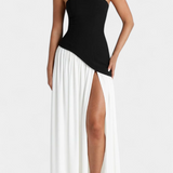 Sukienka bez Rękawów z Szyfonu z Bocznie Rozcięciem