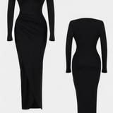 Elena Sukienka z Długimi Rękawami i Głębokim Dekoltem w Kształcie V