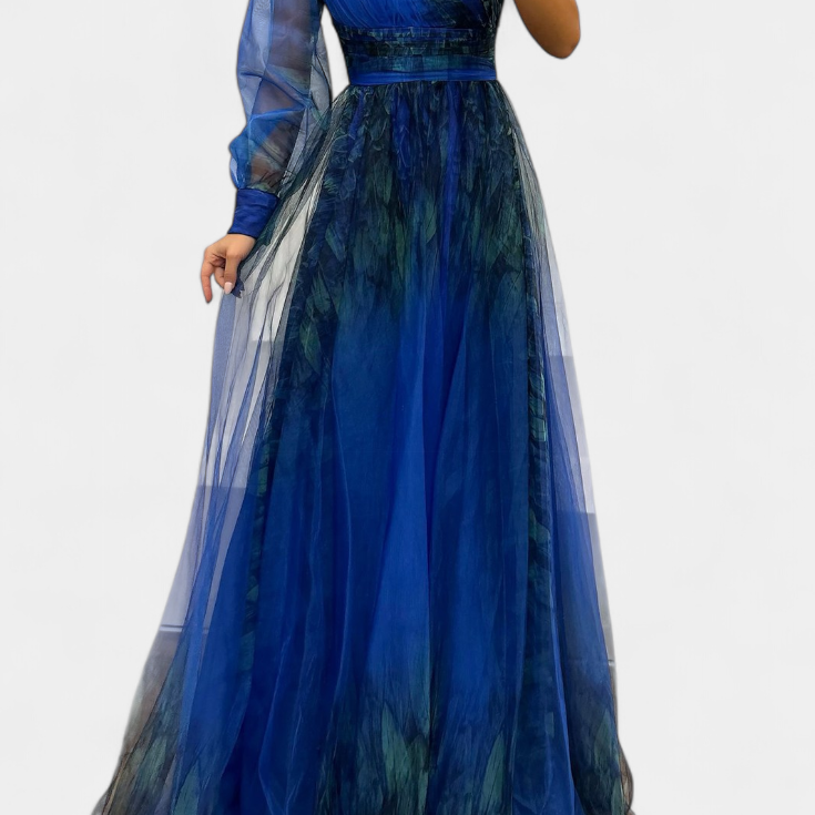 Natalia Maxi Sukienka z Szyfonu z Odkrytym Ramieniem i Objętościowym Kwiatem