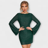 Sukienka bez pleców z cekinami i długimi rękawami