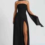 Malia | Długa suknia ślubna z rozcięciem i drapowaniem