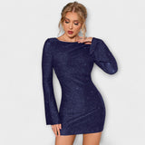 Sukienka bez pleców z cekinami i długimi rękawami