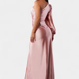 Sukienka Andrea Asymetryczna z Drapowaniem na Jedno Ramię