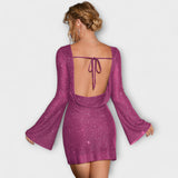 Sukienka bez pleców z cekinami i długimi rękawami